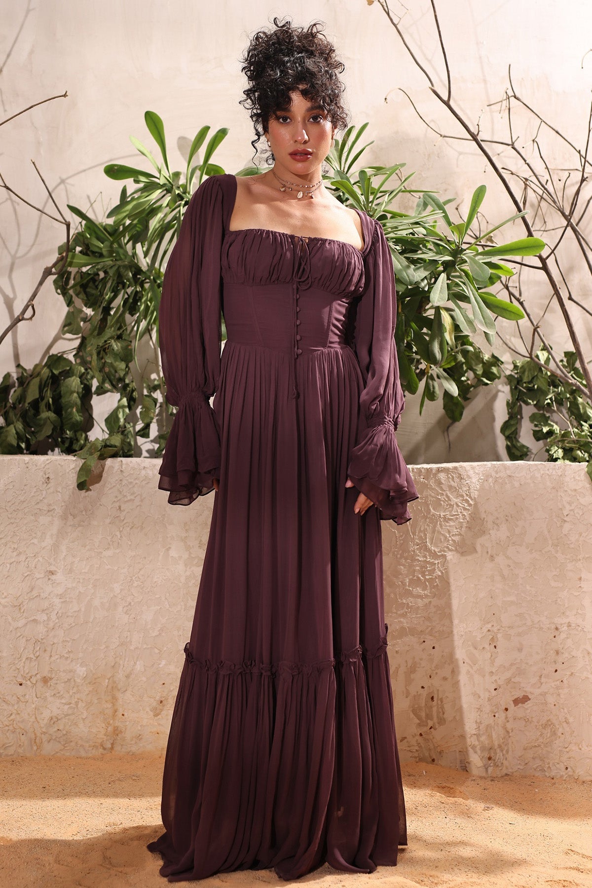 Buy Wine Georgette Flowing Dress for women online available at ScrollnShops